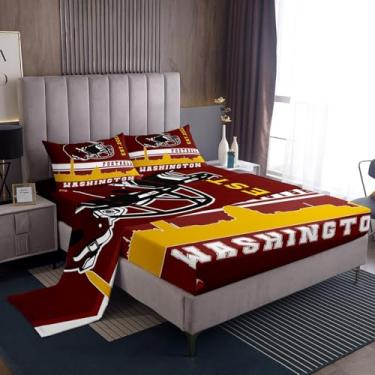 Imagem de Erosebridal Jogo de lençol solteiro para fãs de futebol americano, cidade de rúgbi, vermelho, amarelo, decoração de quarto de competição, bola esportiva, lençol de cima (Washington)