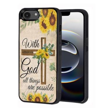 Imagem de BWOOLL Projetada para iPhone 16e, capa protetora fina de borracha antiarranhões à prova de choque para Apple iPhone 16e 2025 (6,1 polegadas), versículo bíblico com citação cristã e cruz Matthew 19:26