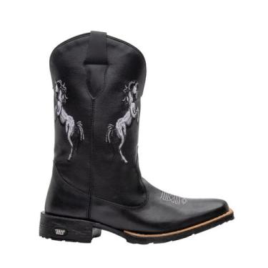 Imagem de Bota Texana Masculina Cano Longo de Couro Texas Gold Horse Preto Borda