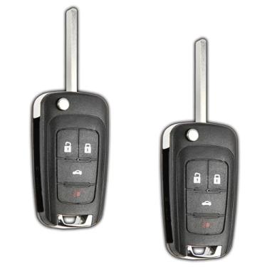 Imagem de 2 chaves KeylessOption para 2010, 2011, 2012, 2013, 2014, 2015, 2016, 2017, 2018, 2019, GMC Terrain Chevrolet Camaro Impala Malibu Buick Encore Regal, 4 botões OHT01060512, programação. Guia incluído