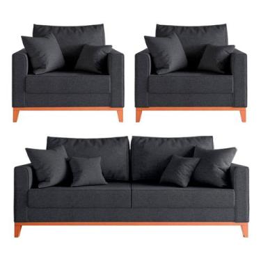 Imagem de Kit Sofá 2 Lugares e 2 Poltronas Beny com Base de Madeira - Móveis Rop