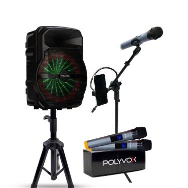 Imagem de Kit Show Polyvox Caixa de som 10 + Tripés + Mic s/ Fio
