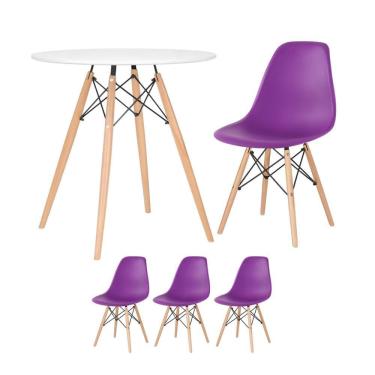 Imagem de Mesa Redonda Eames 70 Cm Branco + 3 Cadeiras Eiffel Dsw Roxo