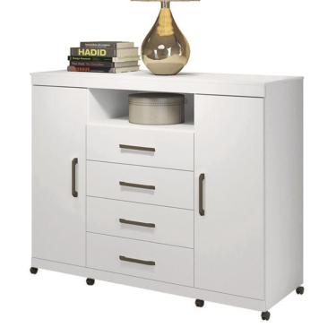Imagem de Cômoda Havana Master 2 Portas e 4 Gavetas com Rodízios - Santos Andirá Branco