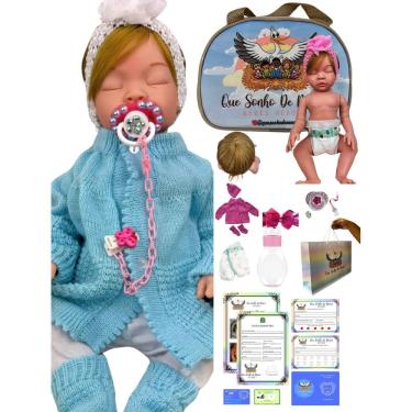 Imagem de Bebê reborn boneca menina realista silicone olhos fechados loira + acessorios AZ