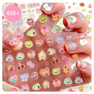 Imagem de 10 folhas de adesivo de unha infantil em relevo 5D Grow in The Dark, mais de 450 designs, flores, borboleta, animais, decalques de unhas para meninas e mulheres (10 folhas, adesivo de unha 5D (H))