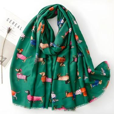 Imagem de Cachecol De Viscose Com Padrão De Dachshund, Xale Longo Respirável Fof