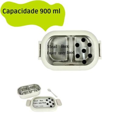 Imagem de 900ml Pote Marmita Lancheira Com 2 Compartimentos Divisória e Colher M