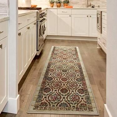 Imagem de Antep Rugs Alfombras Antiderrapante (antiderrapante) 2x10 borracha forro floral geométrico perfil baixo tapetes de corredor para área interna (bege multi, 6' x 25')