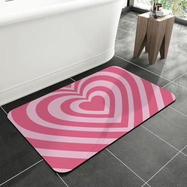 Imagem de jajoaier Tapete de banheiro retrô Groovy Hearts, tapetes de banho macios e antiderrapantes, tapete lavável à máquina de secagem rápida para chuveiro, banheira, acessórios de banheiro de cozinha, 40 x