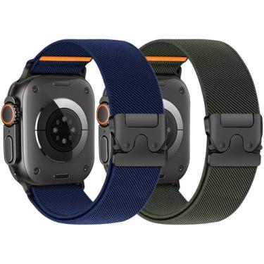 Imagem de Pulseiras elásticas para Apple Watch Ultra/3/2 de 49 mm, 46 mm, 45 mm, 44 mm, 42 mm, 41 mm, 40 mm, 38 mm, masculina, feminina, pulseira trançada de nylon e tecido correa para Apple Watch séries 11, 10