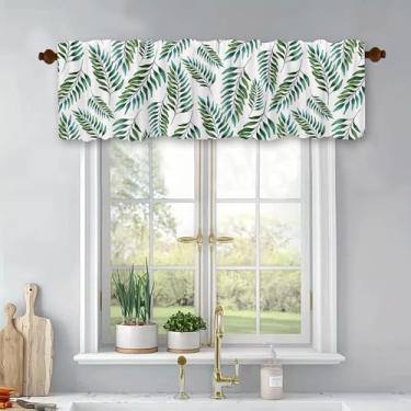 Imagem de Cortinas curtas de poliéster com estampa de folhas tropicais para cozinha, quarto, café, banheiro, janela, tratamento de janela, 137 x 45 cm