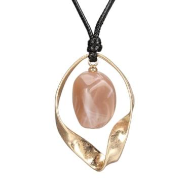 Imagem de Jeniiahua Colares femininos longos Boho com pingente de madeira de couro vintage, estilo étnico, círculo, dourado, hippie, colar, Couro sintético, Sem Pedra Preciosa