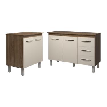 Imagem de Mobília Decor, Balcão Para Microondas ou Forno e Armário Bruna 118 cm Cozinha Gabinete Savana Off White com Tampo Tampão Savana