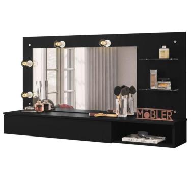 Imagem de Penteadeira Camarim Com Espelho Suspensa Escrivaninha Strass preto