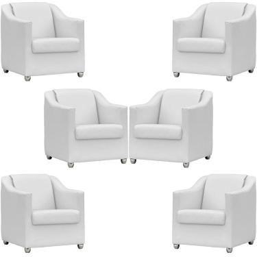 Imagem de Kit 6 Poltronas Mila Corino Cores Pé De Plástico Cromado - Branco Corino
