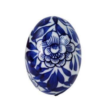 Imagem de Ovo De Páscoa Decorativo 8X5Cm Porcelana Azul E Branca A - Inigual