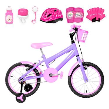 Imagem de Bicicleta Aro 16 Alumínio + Kit Proteção Lilás E Rosa