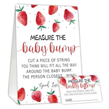 Imagem de Baby Shower Games Measure the Baby Bump game, Berry sweet Theme, How Big is Mommy's Belly Party Supplies. 1 placa e 50 cartões de adivinhação.