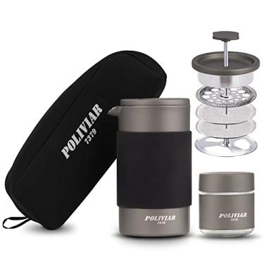 Imagem de Cafeteira francesa Poliviar, prensa francesa portátil de 355 ml com mini recipiente e saco de coleção, isolamento de parede dupla e tela de filtro duplo, aço inoxidável de grau alimentício para café (JX2022-PFC)