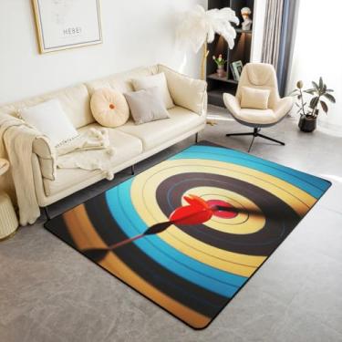Imagem de Tapete de área de alvo colorido para tiro com arco 1,5 x 1,8 m, tapete de círculos coloridos com flecha para decoração de cabeceira, sala de estar, quintal, sofá, tapete para decoração de tiro com