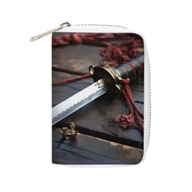 Imagem de NTVOWPZO Carteira masculina com suporte de cartão de crédito macio para cartões de visita, faca no chão, estojo para cartão com zíper