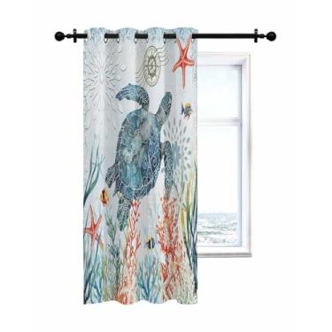 Imagem de Cortinas de janela tartarugas oceânicas de verão, 91 cm de comprimento, cortinas de painel único, cortina de janela de porta com filtragem de luz com ilhós para sala de estar, quarto, banheiro