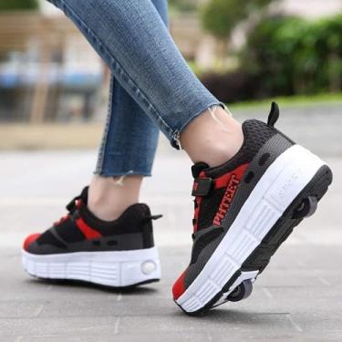 Imagem de Sapatos De Patins, Patins Multiuso 2 Em 1, Tênis De Skate Para Crianças Meninos E Meninas Tênis De Ginástica, Tênis De Ginástica Ao Ar Livre Técnico De Moda, Retrátil Té, Pink, 37 EU