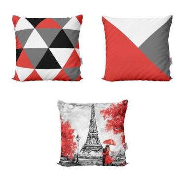 Imagem de Almofadas Geometricas Vermelhas Paris Love Para Sofá 40X40 - Novadecor