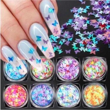 Imagem de Kit 12 Potinhos Glitter Borboleta Unhas Decoração Porcelana - oem