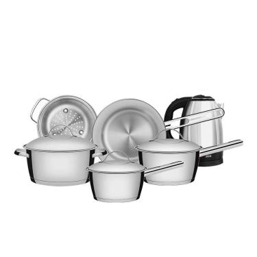 Imagem de Conjunto De Panelas Allegra Inox 5 Peças E Chaleira Elétrica Ech01 1,8l 220v - Eos 220v