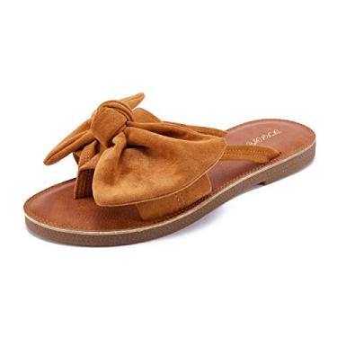 Imagem de FISACE Sandália feminina gladiadora de verão com tiras e bico anelado, Marrom, 8.5