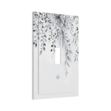 Imagem de Xuejiaku Placa de cobertura para interruptor de luz, cinza, branco, folhas de eucalipto, planta floral, vintage, 1 gangue, capa de placa de parede, interruptor único, capas decorativas de placa de