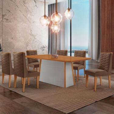 Imagem de Mesa de Jantar Diane 180cm Tampo MDF Laminado com 6 Cadeiras Safira Moderna Mobília