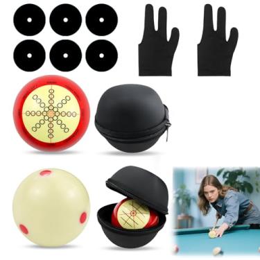 Imagem de Jaxbo 2 peças de bola para taco de bilhar, artefato de treinamento de prática de taco de sinuca de 6 cm com luvas de bilhar de três dedos, 2 sacos de bolas, 6 pontos marcadores de mesa de sinuca para