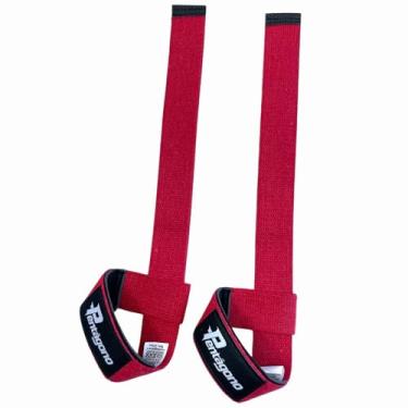 Imagem de Straps Musculação Tala Pentágono com Proteção Neoprene para Punhos, Alça 100% Algodão (Vermelho)
