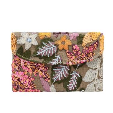 Imagem de Sibalasi Bolsa feminina bordada floral com contas para noite bolsas de festa brilhantes com lantejoulas envelope bolsa de casamento, Laranja