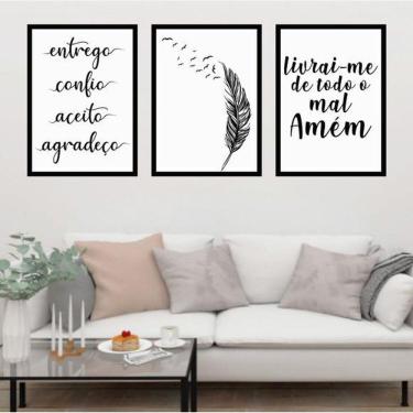 Imagem de Kit 3 Quadros Decorativos Entrego, Confio, Aceito-Pena