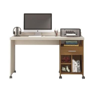 Imagem de Mesa De Computador Escrivaninha Office Rodízios Gaveta E Nichos Slim