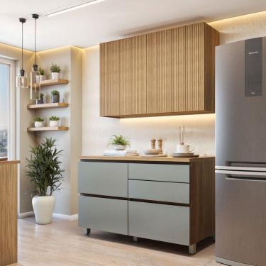Imagem de Cozinha Completa Modulada 2 Peças 3 Portas 4 Gavetas Norten Marrom/Verde