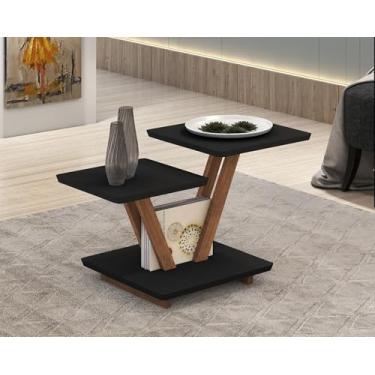 Imagem de Mesinha De Centro Laguna Quadrada Preto 2 Tampos Em MDF Guarda Livros Porta Objeto Decorativa Material Premium