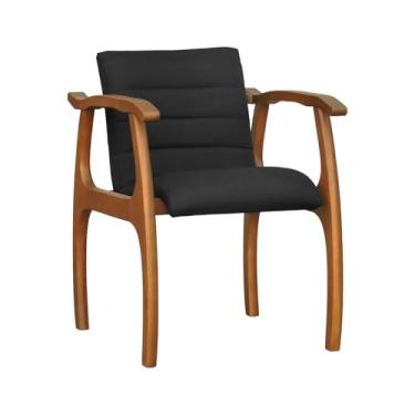 Imagem de Cadeira Cancun Estrutura Madeira Maciça Encosto e Assento Anatômico - Amêndoa - Assento Estofado Linho Preto Textura