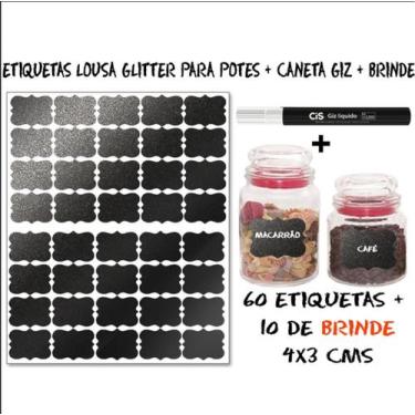 Imagem de 60 Etiquetas Lousa Medidas 4x3 cms + Caneta Giz Branca - Etiquetas Col
