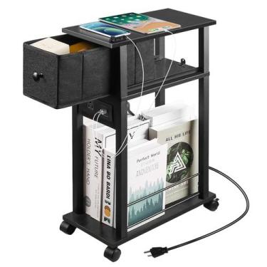 Imagem de Mesa lateral DGSANDGO com estação de carregamento e gaveta com rodas