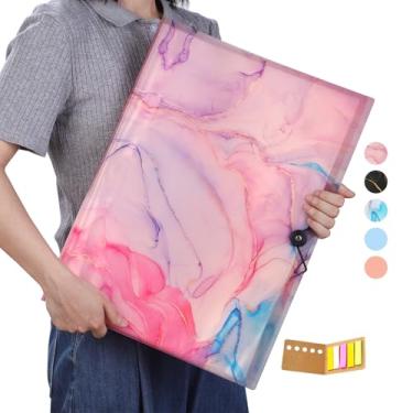 Imagem de Qunrwe A3 Art Portfolios Case 60 páginas, livro de armazenamento de pintura de diamante rosa mármore, protetor de bolso de 30 x 42 cm com adesivos de índice, pasta de apresentação transparente para
