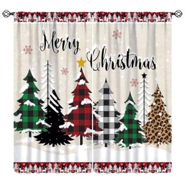 Imagem de Cortina de árvore de Natal, casa de fazenda, xadrez, árvore de Natal, inverno, floco de neve, tratamento de janela para sala de estar, quarto, cozinha, café, estudo, jantar, decoração de Natal