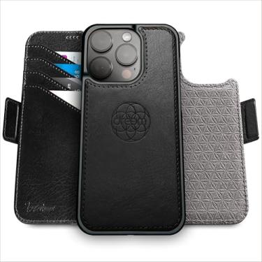Imagem de Capa Carteira Dreem Fibonacci p/iPhone 16 Pro Max, 2-em-1, case antichoque, couro vegano, capa removível, compatível com acessórios MagSafe. Proteção RFID. Design para homens e mulheres [Preto]