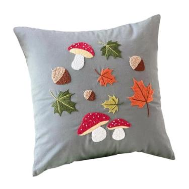 Imagem de oshhni Kit de capa de almofada bordada, capa de almofada meio acabada, faça você mesmo, costura, artesanato, kit de fronha de ponto cruz para carro, sofá, Cogumelo Maple