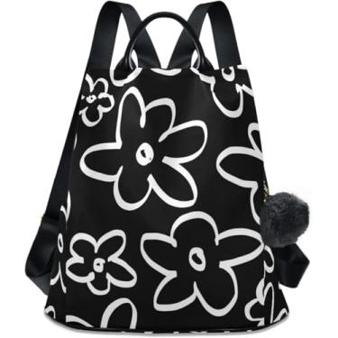 Imagem de Artístico Faiful Preto Contorno Margarida Flores Moda Mochila Bolsa Para Mulheres Anti Roubo Mochila Bolsa De Ombro