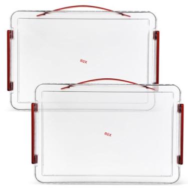 Imagem de TEHAUX 2 caixas de armazenamento de arquivos transparentes, recipiente de plástico com alça empilhável capa de papel de carta de revista para projetos de escritório organizador de mesa de documentos